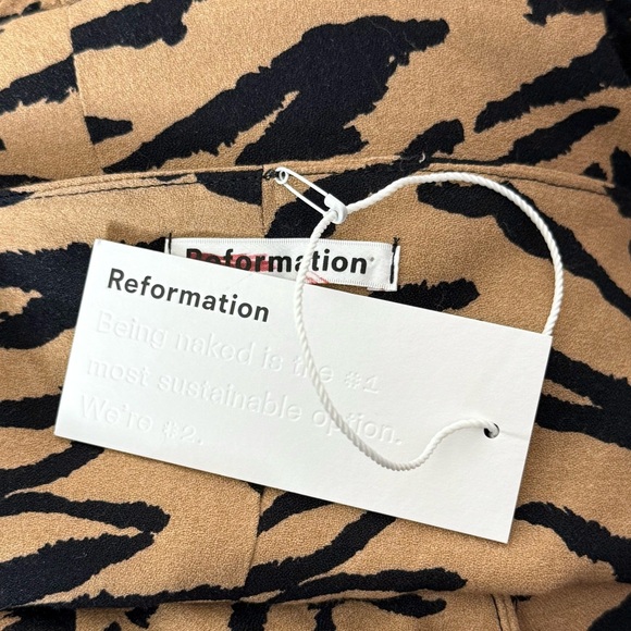 NWT REFORMATION Tiger Stripe Sweetheart Neck Puff Sleeve Peplum Coquette Top 0 - Picture 7 of 8